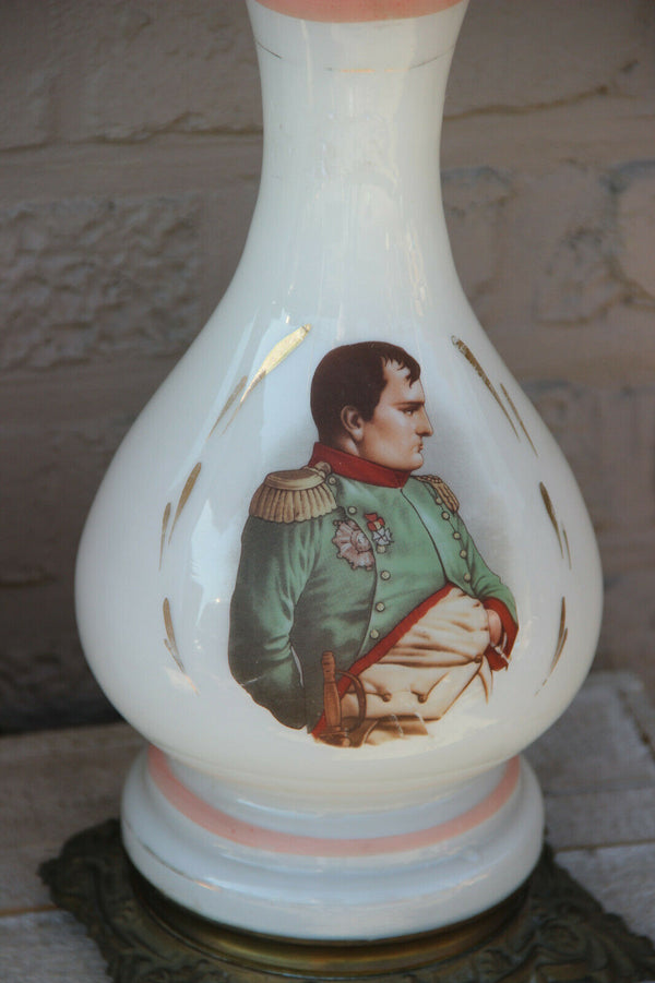 PAIR antique French opaline glass napoleon Josephine oil lamps rare