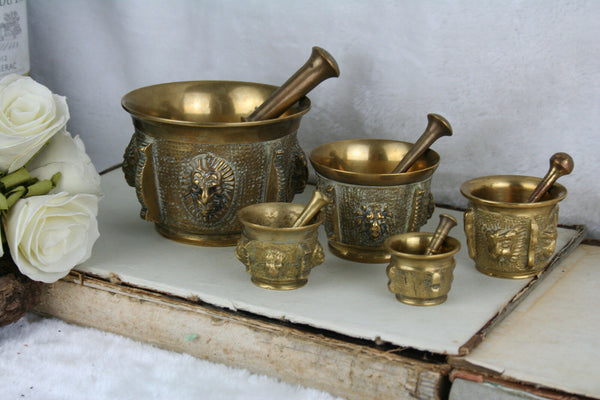 Vintage Set French Bronze Apothecary Mortar & pestle lion heads 1950's