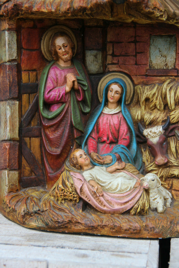 Antique french religious nativity christmas statue jesus group 1920 chalkware