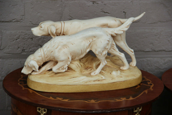 Superb pair antique Royal Dux porcelain hunting dogs group statue 1920s