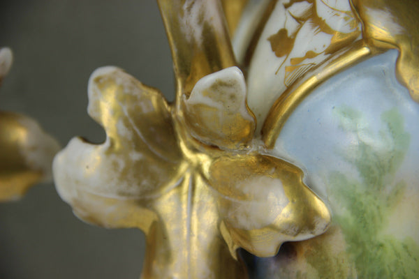 PAIR XL top antique 19thc Vieux old paris romantic lady child dog scene Vases