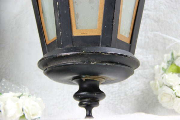 Religious gothic church Lantern light  metal black cross Glass Candle holder