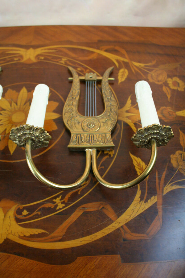 Exclusive RARE Pair of FRENCH Wall light sconces gold gilted HARP music
