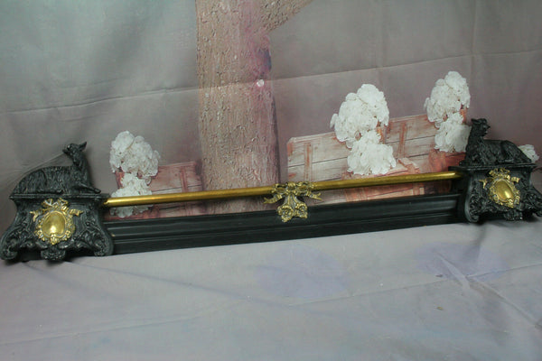 Impressive French 30's Fireplace mantel Pediment Cast iron GOATS Andirons set