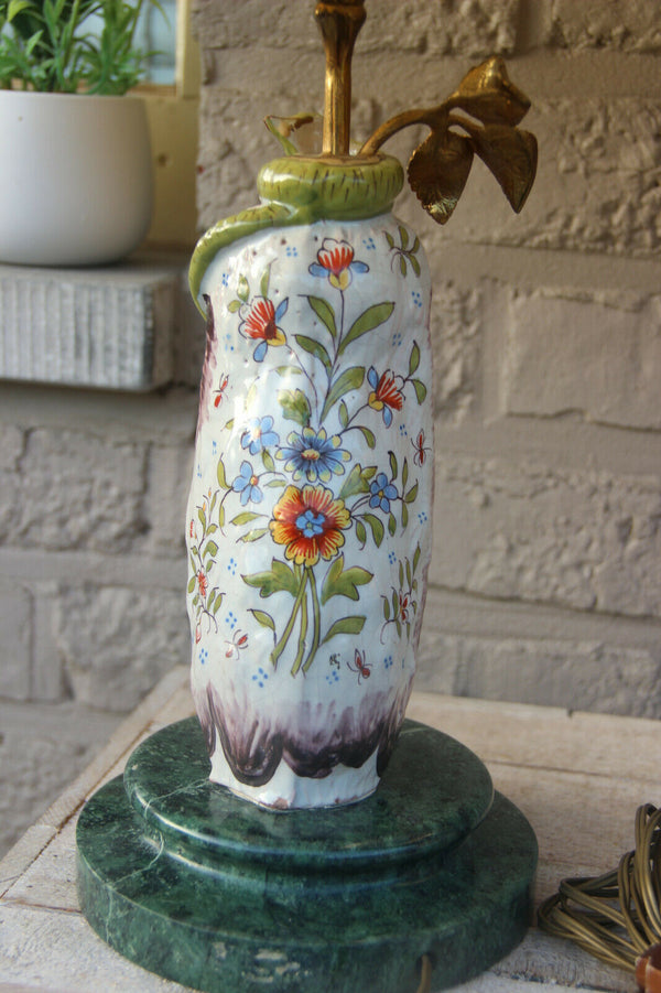 PAIR french hollywood regency rouen Ceramic polychrome owl Figurine table lamps