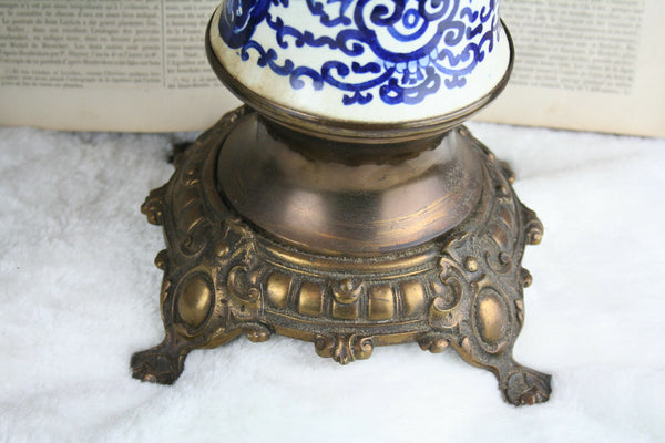 XXL Delft Bluewhite pottery birds decor clock candelabras 1930 Holland mantel