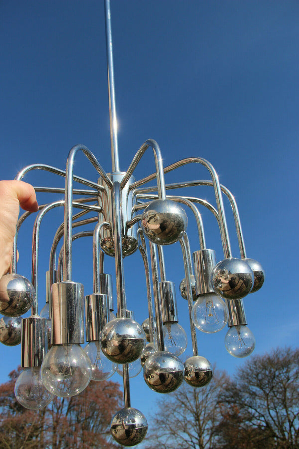 Mid century Retro Sputnik atomic chrome metal sciolari chandelier 1970 9 lights