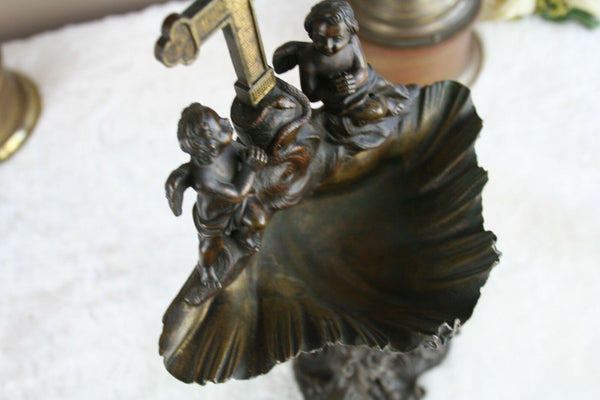 RARE antique religious Holy water font Vases set Putti Devil Dragons set church
