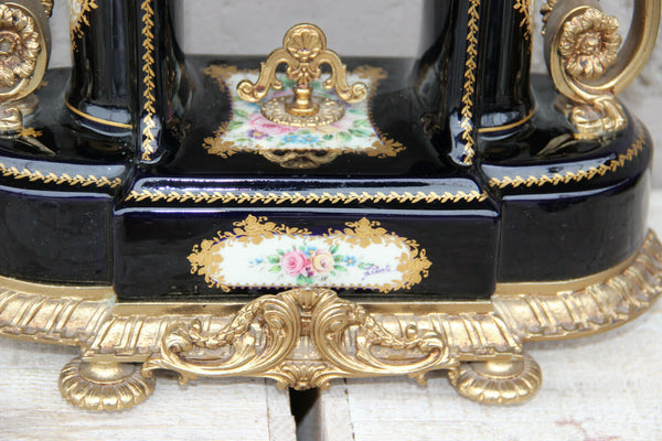 XL ACF sevres porcelain marked Mantel clock floral decor
