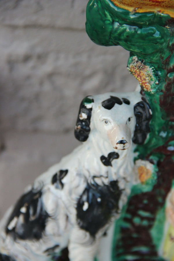 Antique victorian STAFFORDSHIRE pottery Statue dog