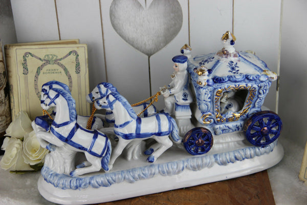 Vintage German porcelain carriage coach princess horses figurines statue group