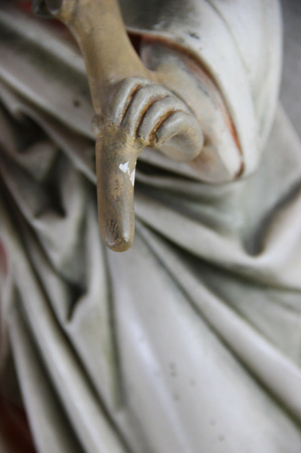 Antique XL Chalkware polychrome holy family jesus mary joseph religious rare