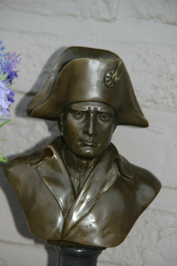 Antique Napoleon Bronze bust figurine on stone base marked signed n2