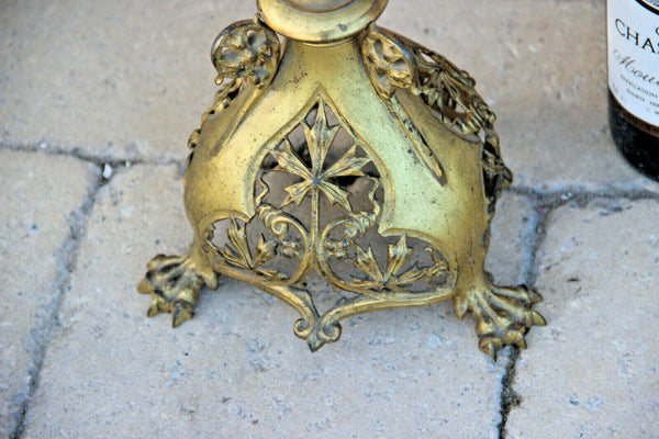 Antique church altar 5 arm neo gothic bronze lion paws candelabras religious