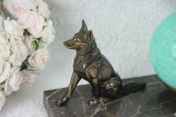 ART Deco German dog 1930 spelter bronze marble lamp signed