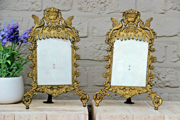 Antique French PAIR empire Birds Bronze brass Picture Frames photo
