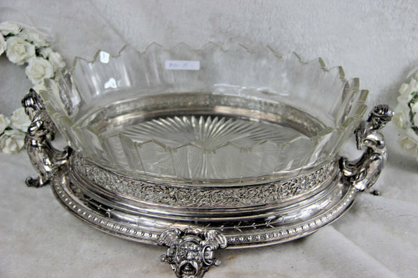 Antique French centerpiece bowl crystal glass cut caryatid mythological figurine