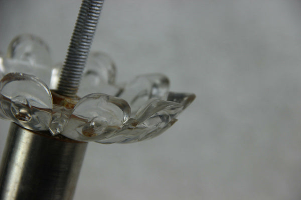 PAIR antique religious Bronze Candlesticks church crystal glass portrait heads