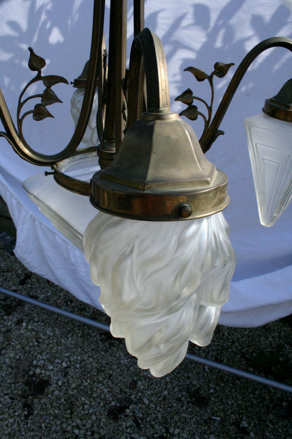 Art deco 1930 Chandelier Glass flame triangle shades