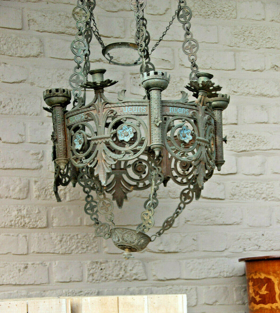 Majestical XXL neo gothic castle church Bronze enamel chandelier lamp religious