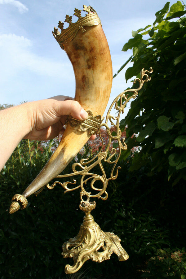 XL Exclusive PAIR Art nouveau 1900 austrian/german Brass Cornucopia horn hunting