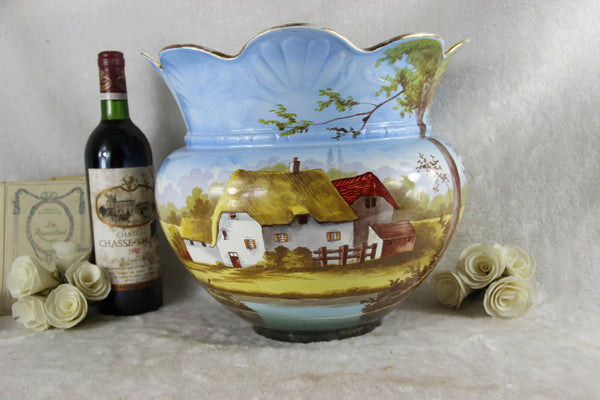 XL Antique 1935 NIMY faience ceramic PLANTER jardiniere country farm house