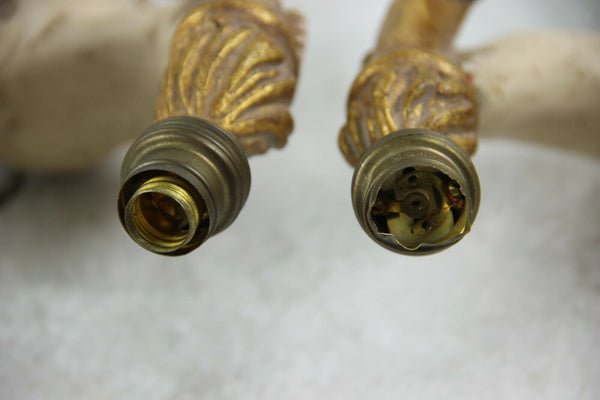 PAIR antique italian chalkware Angels putti cherubs wall lights sconces