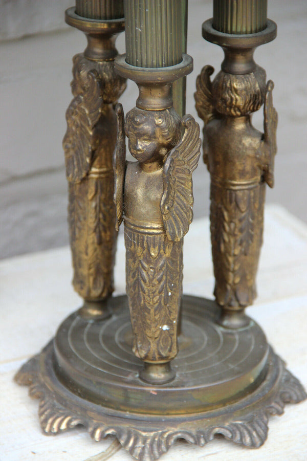 French Bouillotte empire winged angels Metal bronze Table lamp Snake animal