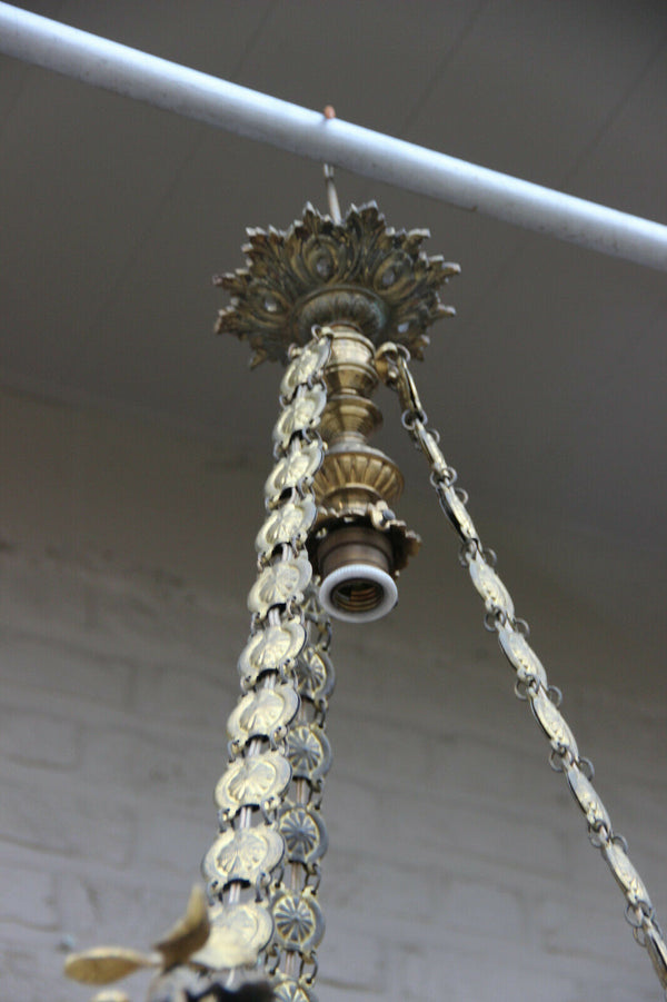 Gorgeous French amber alabaster bowl coupe caryatid heads chandelier lamp