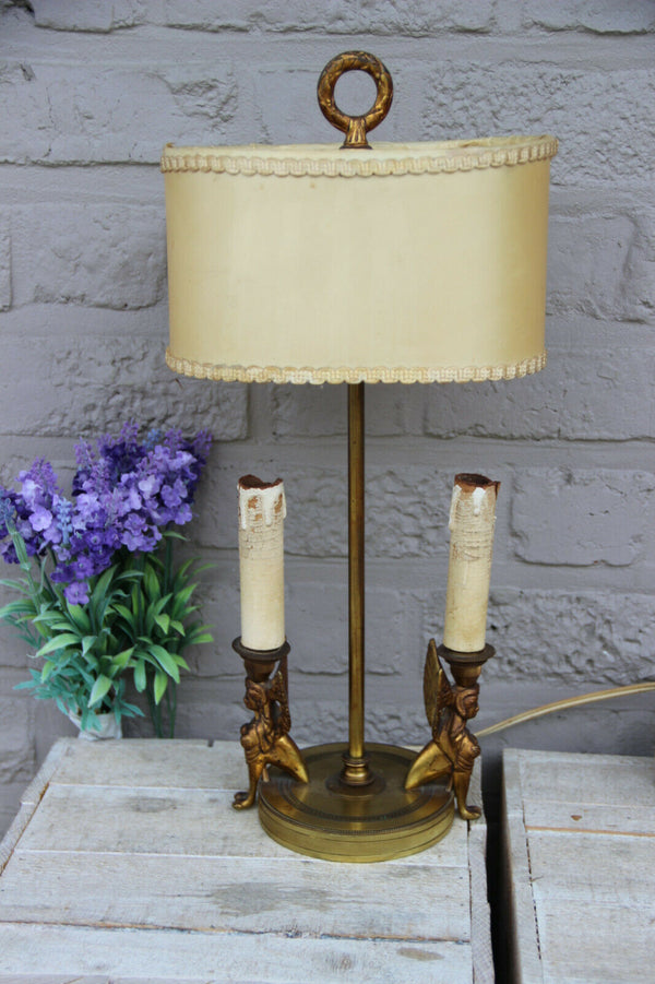 Stunning old French Bouillotte Empire bronze sphinx Caryatid table lamp