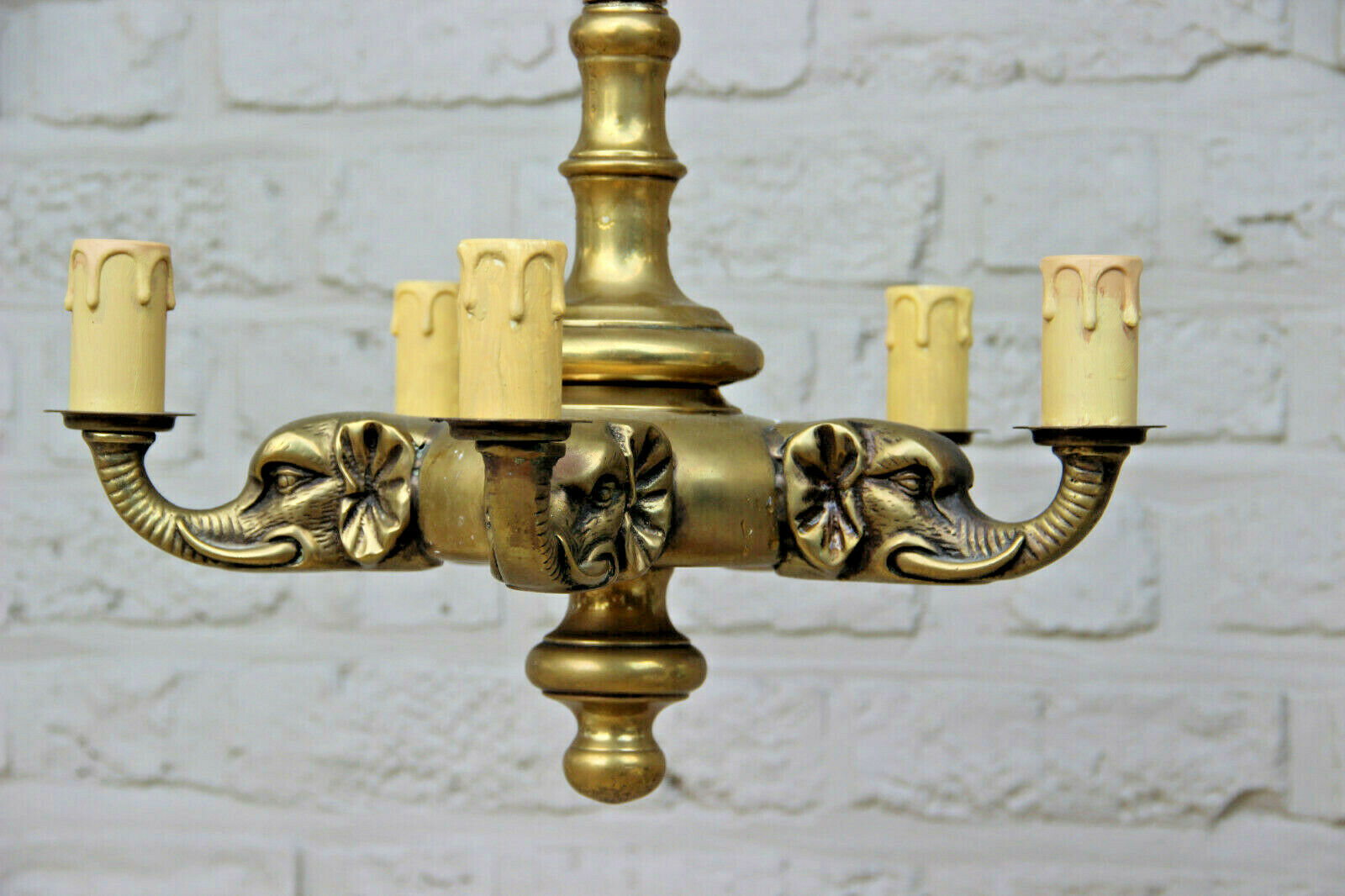 French bronze animal Elephant head 5 arms bronze chandelier 1950