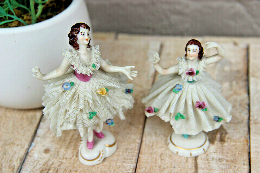 PAIR German marked dresden Muller volkstedt porcelain lace group