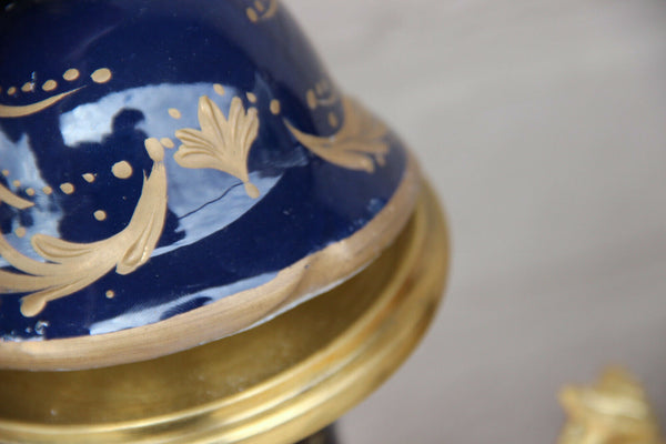 XL pair French limoges porcelain romantic scene caryatid heads Vases