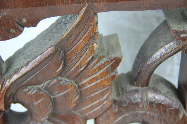 PAIR large gothic dragon Griffin wood carved statue figurines hunting cabinet