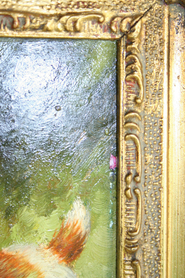 Gorgeous Cavalier King charles Oil panel dogs painting 1971 signed english schoo