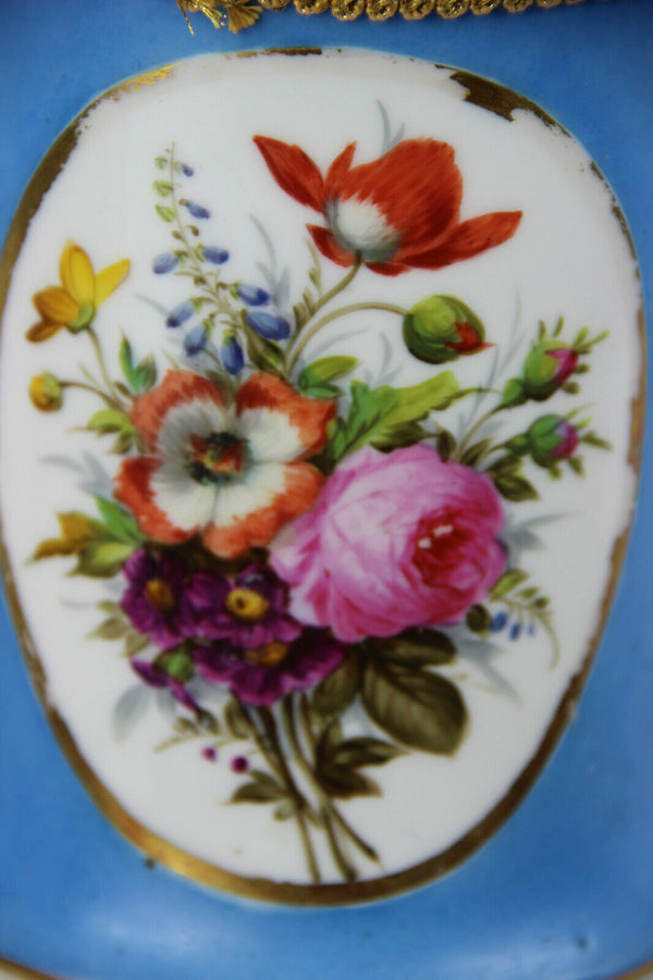 Antique French vieux paris porcelain floral lamp pastel blue