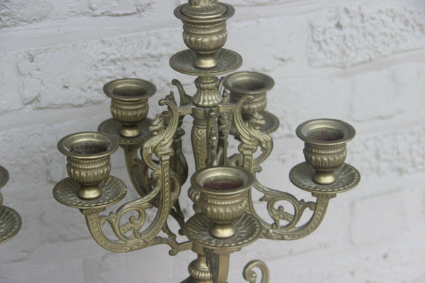 PAIR XL bronze castle gothic dragon figurines Candelabras candle holders