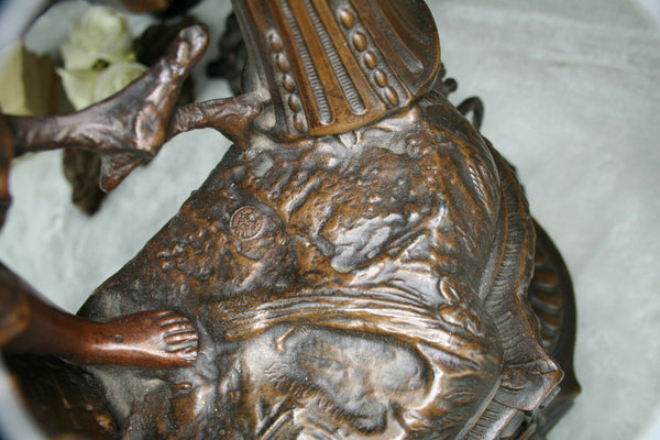 French spelter bronze Clock set Vases urns garniture 1960's art nouveau lady fig