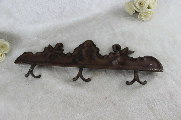 Vtg French putti cast iron coat rack 1960