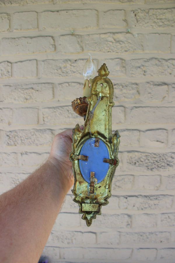 PAIR antique french bronze wegdwood porcelain plaque sconces wall lights
