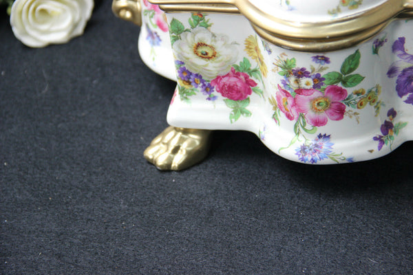 XL Antique belgian BOCH KEralux porcelain Bonbonniere box snake lion paws