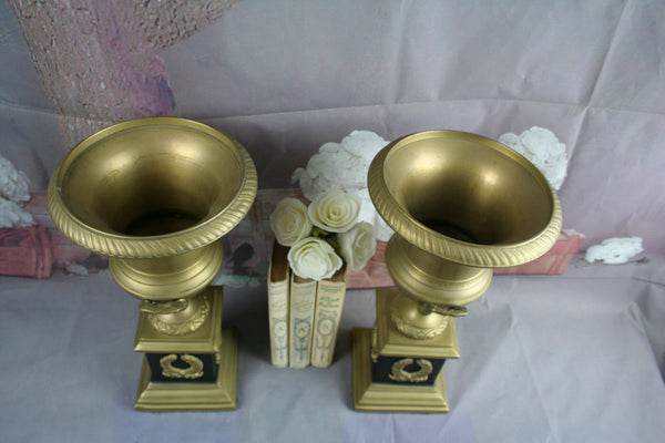 PAIR Impressive Empire design Brass Medici Vases / urns 1930's gold coloured