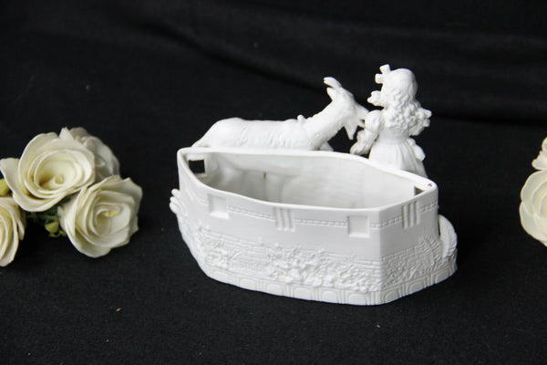 Bisque porcelain antique Group goat planter jardiniere statue