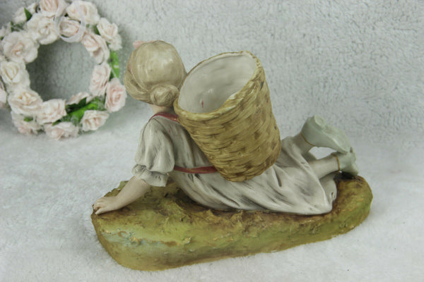Royal DUX Czech marked porcelain figurine girl basket vase planter