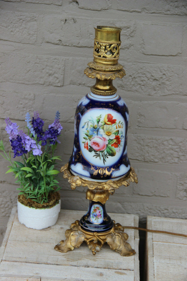 antique french bayeux porcelain vase Lamp floral lady portrait 1900