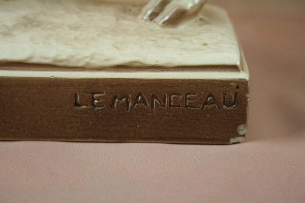 LARGE French Art Deco ceramic two running greyhound Whippet Signed LEMANCEAU