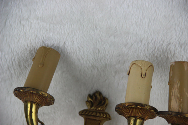 PAIR french empire Brass metal swan arms wall lights sconces 1950's