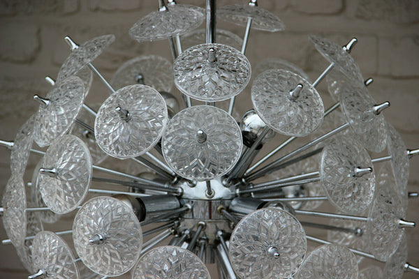 Val Saint Lambert Crystal glass discs Sputnik Chandelier chrome pendant 1960