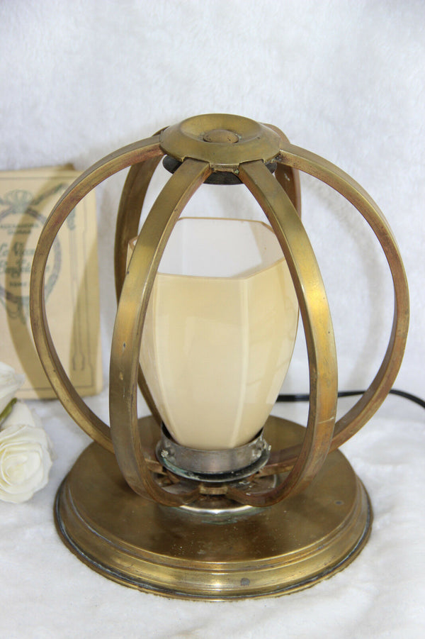 Art deco 1930 French antique table lamp copper geometric form rare