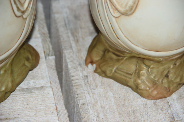 PAIR Art nouveau Royal dux bohemia porcelain enamel fruit vases marked